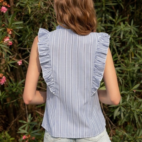 Shein Blue and White Ruffle/ Striped Blouse Size XL NWOT - Picture 3 of 6